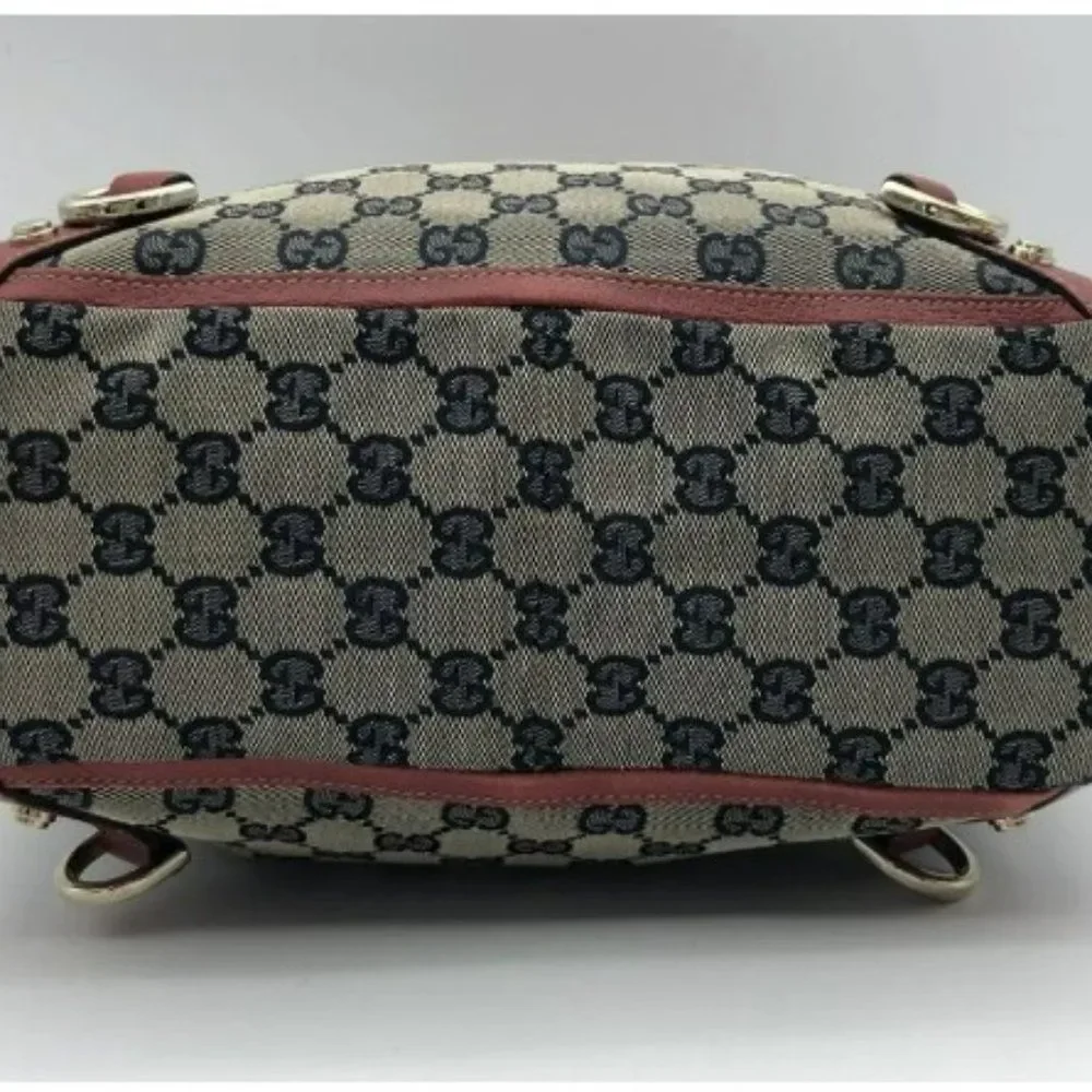 Authentic Gucci 3 Rings Abbey Hobo Handbag- Navy/Red Monogrammed Canvas - Picture 2 of 8